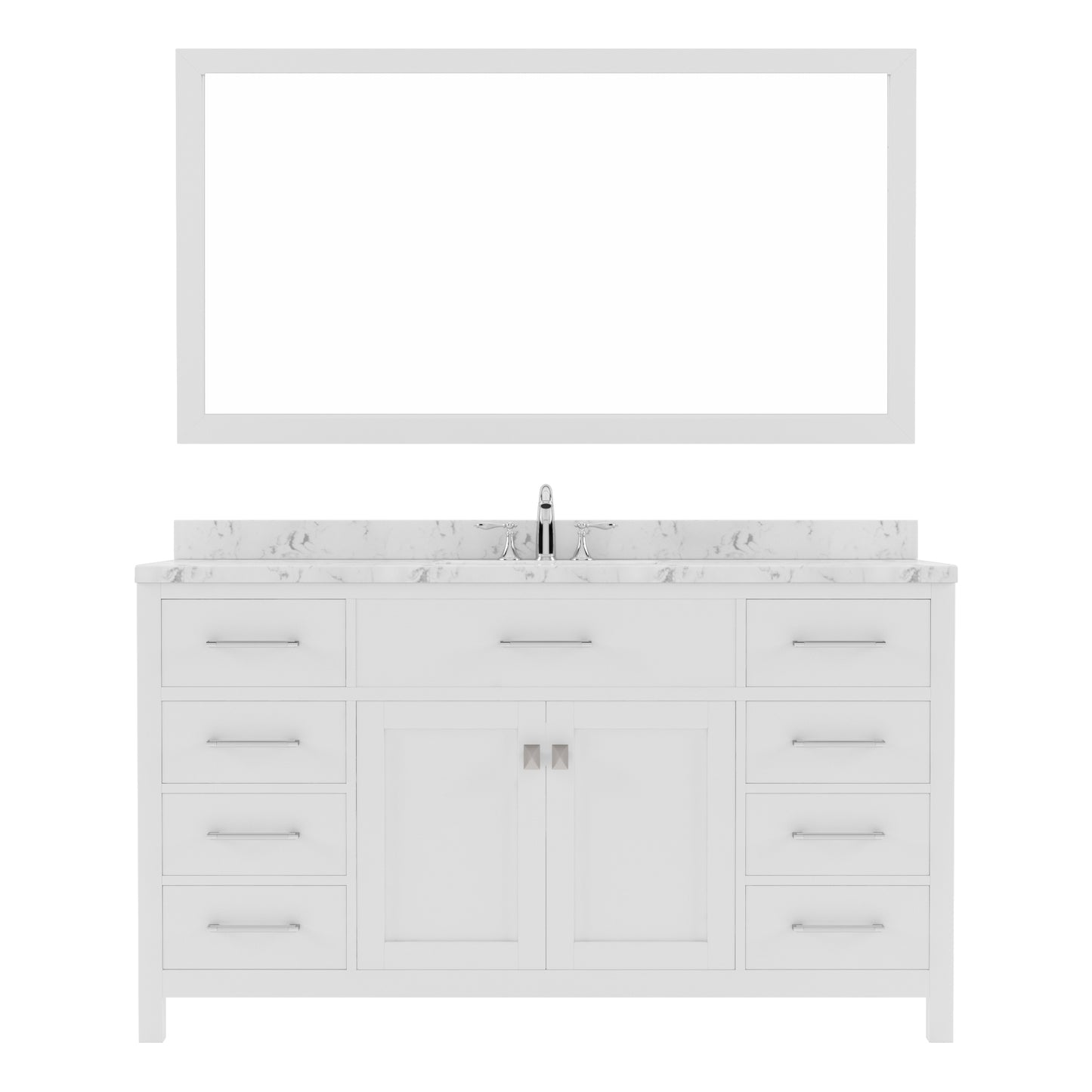 Virtu USA Caroline 60" Single Bath Vanity in Cashmere Gray with White Quartz Top and Round Sink with Brushed Nickel Faucet with Matching Mirror - Luxe Bathroom Vanities