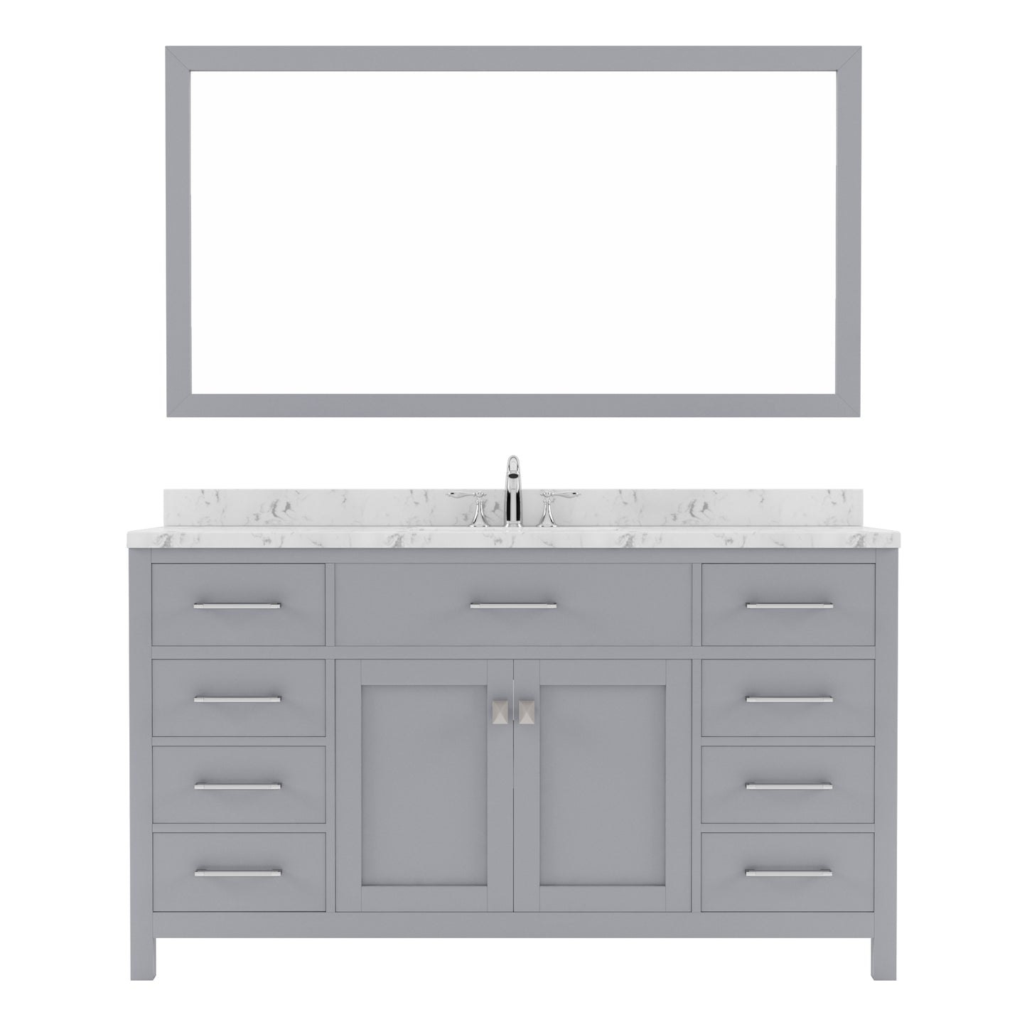 Virtu USA Caroline 60" Single Bath Vanity in Cashmere Gray with White Quartz Top and Square Sink with Polished Chrome Faucet with Matching Mirror - Luxe Bathroom Vanities
