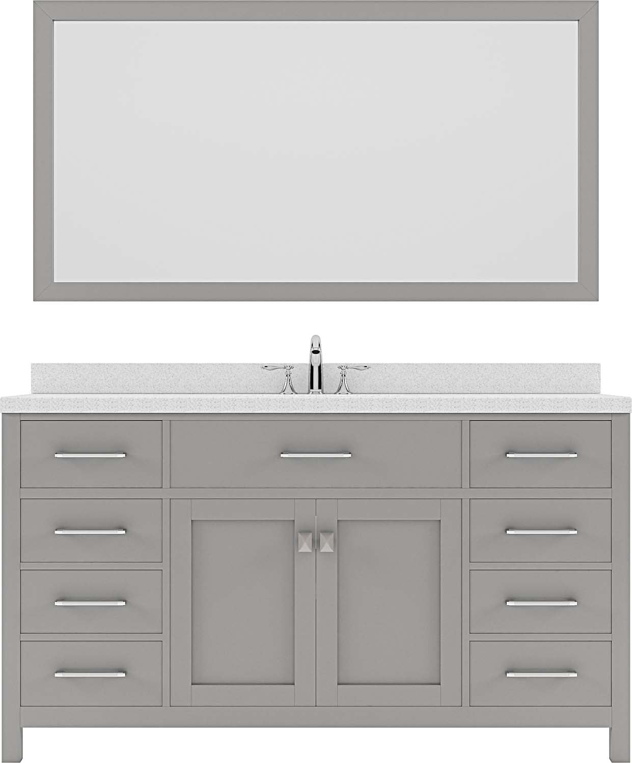 Virtu USA Caroline 60" Single Bath Vanity in Cashmere Grey with Dazzle White Top and Round Sink with Brushed Nickel Faucet and Mirror - Luxe Bathroom Vanities Luxury Bathroom Fixtures Bathroom Furniture