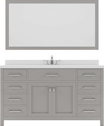 Virtu USA Caroline 60" Single Bath Vanity in Cashmere Grey with Dazzle White Top and Round Sink with Brushed Nickel Faucet and Mirror - Luxe Bathroom Vanities Luxury Bathroom Fixtures Bathroom Furniture