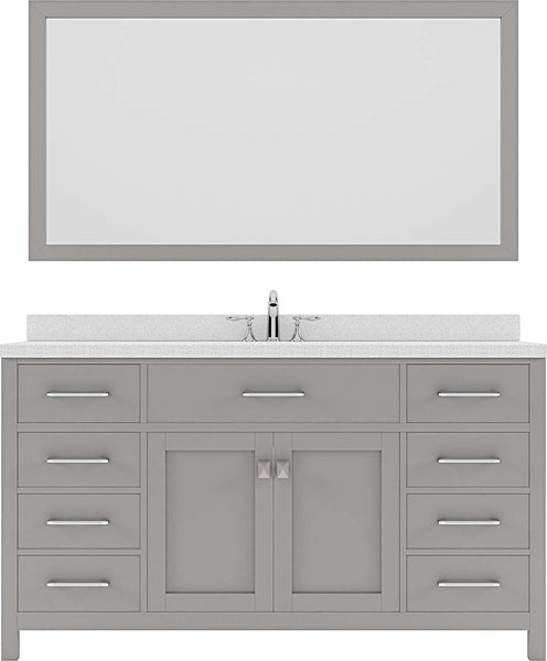 Virtu USA Caroline 60" Single Bath Vanity in Cashmere Grey with Dazzle White Top and Round Sink with Brushed Nickel Faucet and Mirror - Luxe Bathroom Vanities Luxury Bathroom Fixtures Bathroom Furniture