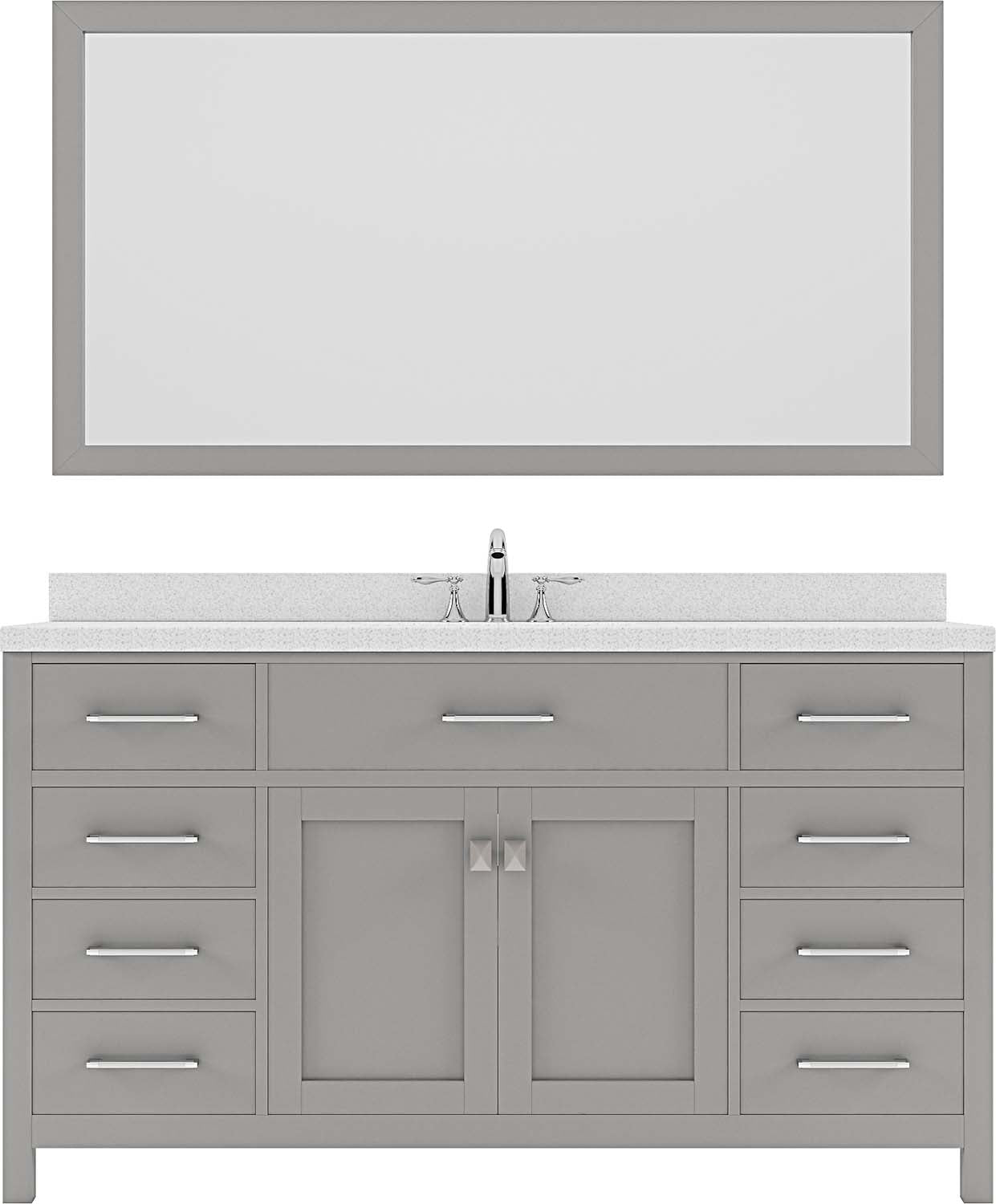Virtu USA Caroline 60" Single Bath Vanity in Cashmere Grey with Dazzle White Top and Round Sink with Polished Chrome Faucet and Mirror - Luxe Bathroom Vanities Luxury Bathroom Fixtures Bathroom Furniture