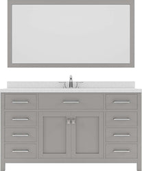 Virtu USA Caroline 60" Single Bath Vanity in Cashmere Grey with Dazzle White Top and Round Sink with Polished Chrome Faucet and Mirror - Luxe Bathroom Vanities Luxury Bathroom Fixtures Bathroom Furniture