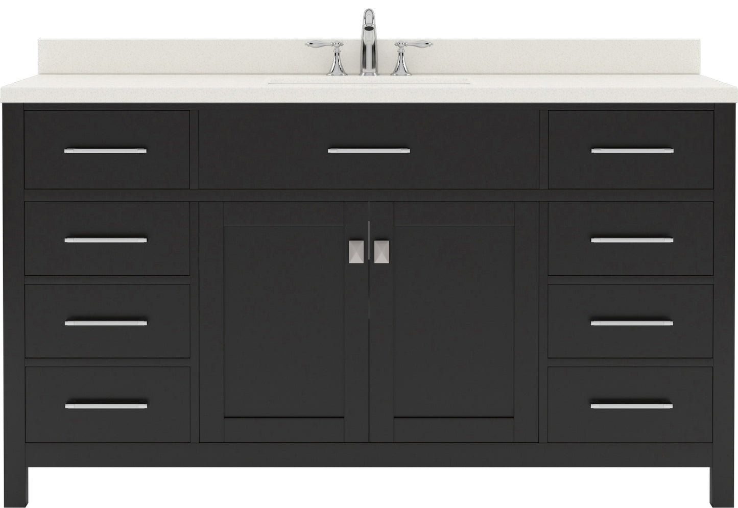 Virtu USA Caroline 60" Single Bath Vanity with White Quartz Top and Round Sink with Brushed Nickel Faucet with Matching Mirror - Luxe Bathroom Vanities