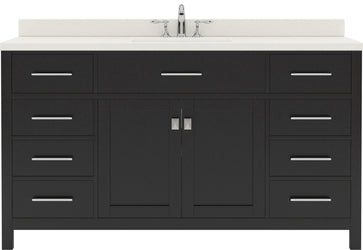 Virtu USA Caroline 60" Single Bath Vanity with White Quartz Top and Round Sink with Brushed Nickel Faucet with Matching Mirror - Luxe Bathroom Vanities