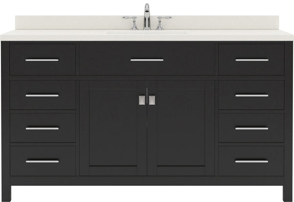 Virtu USA Caroline 60" Single Bath Vanity with White Quartz Top and Round Sink with Brushed Nickel Faucet with Matching Mirror - Luxe Bathroom Vanities