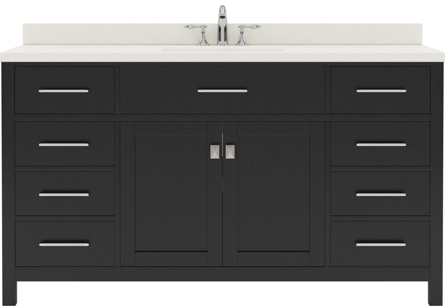 Virtu USA Caroline 60" Single Bath Vanity with White Quartz Top and Round Sink with Polished Chrome Faucet with Matching Mirror - Luxe Bathroom Vanities