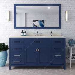 Virtu USA Caroline 60" Single Bath Vanity with Dazzle White Quartz Top and Round Sink with Matching Mirror - Luxe Bathroom Vanities