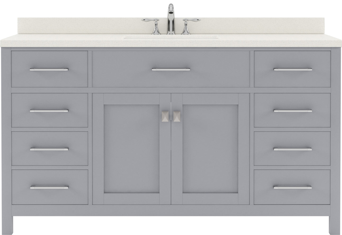 Virtu USA Caroline 60" Single Bath Vanity with White Quartz Top and Round Sink with Brushed Nickel Faucet with Matching Mirror - Luxe Bathroom Vanities