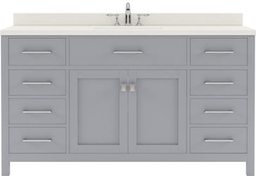 Virtu USA Caroline 60" Single Bath Vanity with White Quartz Top and Round Sink with Brushed Nickel Faucet with Matching Mirror - Luxe Bathroom Vanities