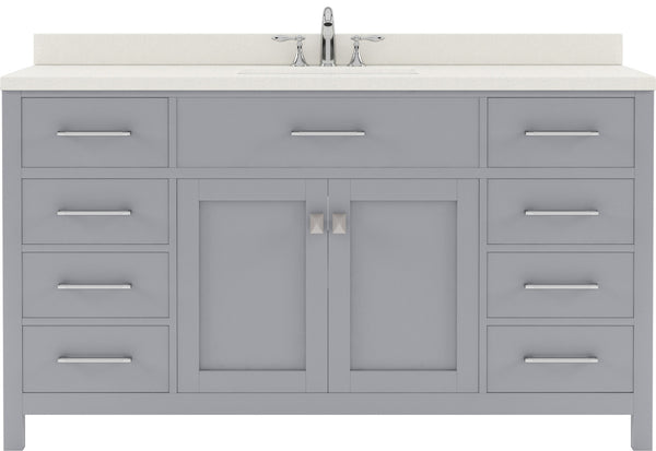 Virtu USA Caroline 60" Single Bath Vanity with White Quartz Top and Round Sink with Brushed Nickel Faucet with Matching Mirror - Luxe Bathroom Vanities