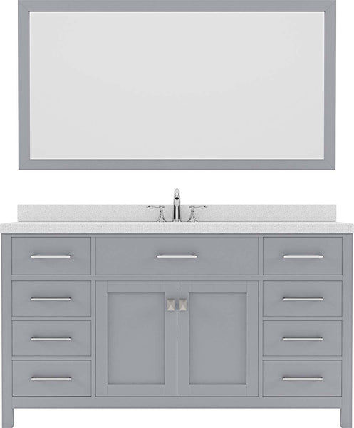 Virtu USA Caroline 60" Single Bath Vanity with Dazzle White Top and Round Sink with Mirror - Luxe Bathroom Vanities Luxury Bathroom Fixtures Bathroom Furniture