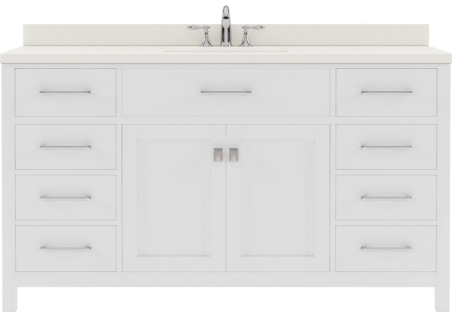 Virtu USA Caroline 60" Single Bath Vanity with White Quartz Top and Round Sink with Brushed Nickel Faucet with Matching Mirror - Luxe Bathroom Vanities