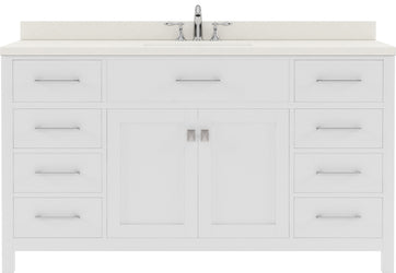 Virtu USA Caroline 60" Single Bath Vanity with White Quartz Top and Round Sink with Brushed Nickel Faucet with Matching Mirror - Luxe Bathroom Vanities