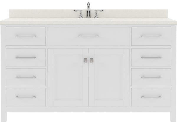 Virtu USA Caroline 60" Single Bath Vanity with White Quartz Top and Round Sink with Brushed Nickel Faucet with Matching Mirror - Luxe Bathroom Vanities