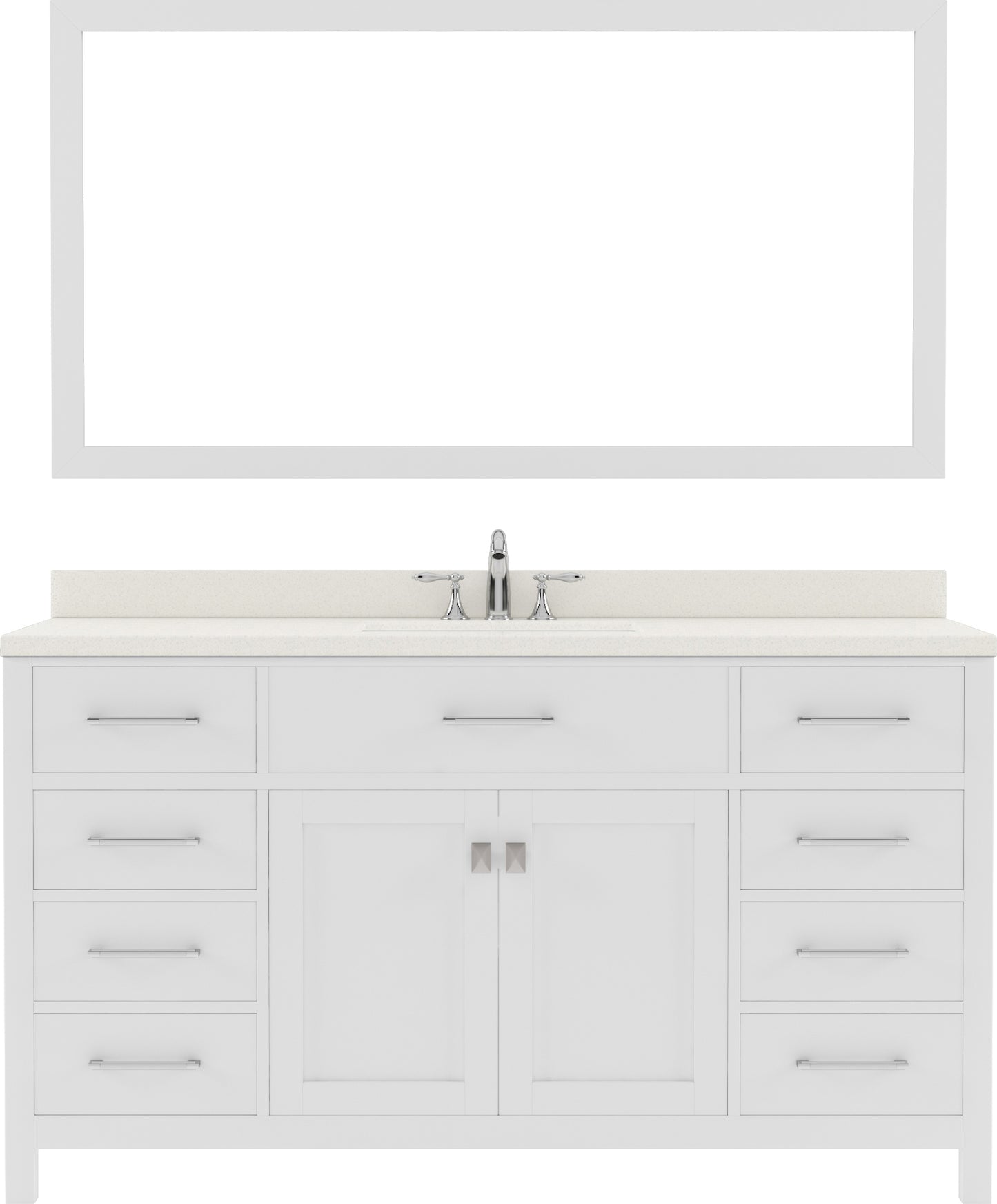 Virtu USA Caroline 60" Single Bath Vanity with White Quartz Top and Round Sink with Brushed Nickel Faucet with Matching Mirror - Luxe Bathroom Vanities