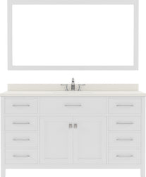 Virtu USA Caroline 60" Single Bath Vanity with White Quartz Top and Round Sink with Brushed Nickel Faucet with Matching Mirror - Luxe Bathroom Vanities