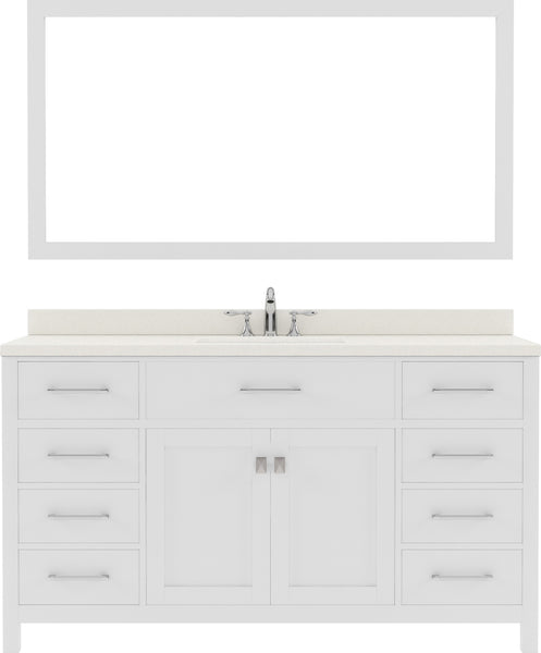 Virtu USA Caroline 60" Single Bath Vanity with White Quartz Top and Round Sink with Brushed Nickel Faucet with Matching Mirror - Luxe Bathroom Vanities