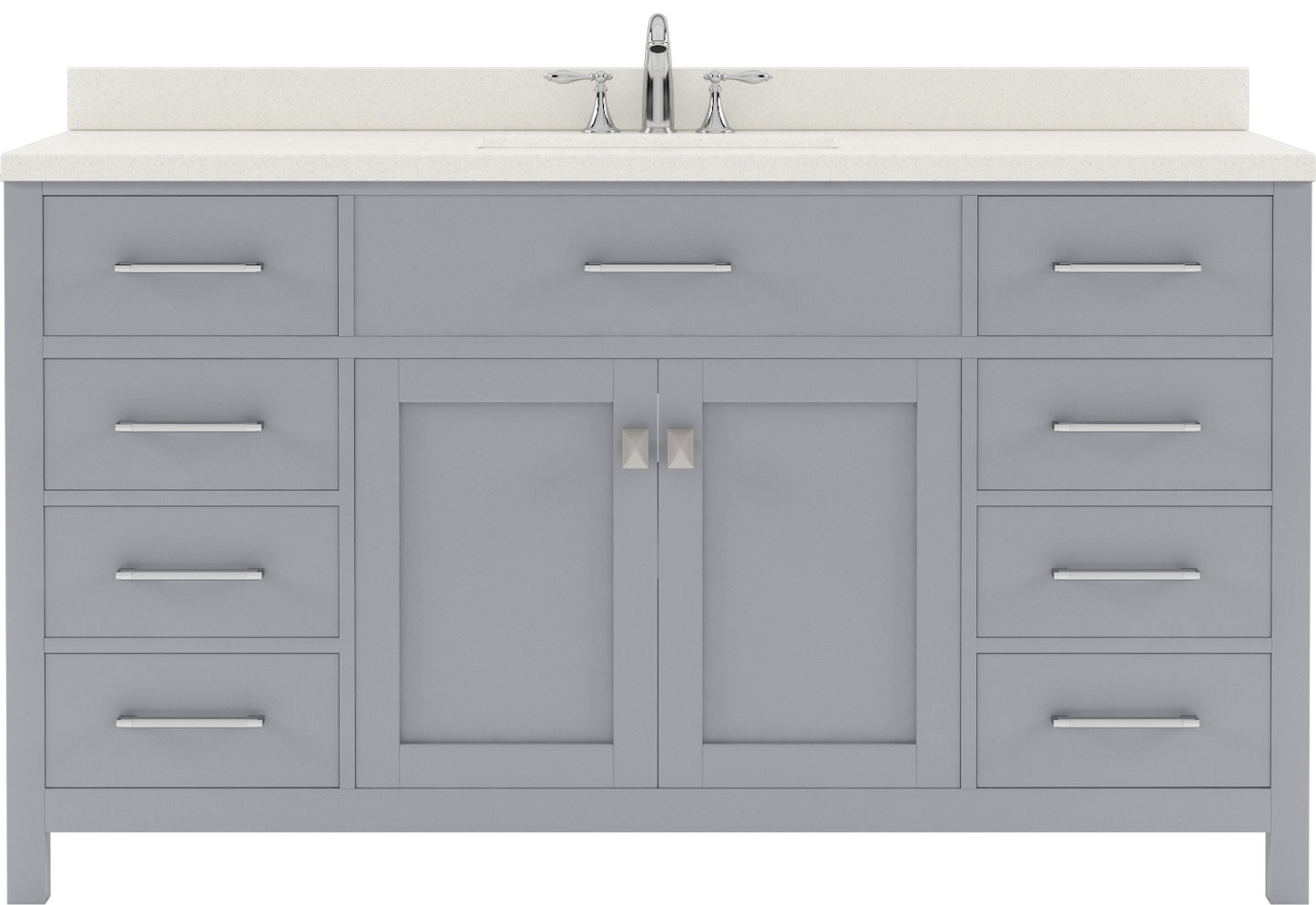 Virtu USA Caroline 60" Single Bath Vanity with White Quartz Top and Square Sink with Brushed Nickel Faucet with Matching Mirror - Luxe Bathroom Vanities