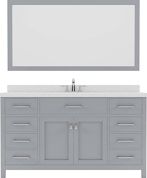 Virtu USA Caroline 60" Single Bath Vanity with Dazzle White Top and Square Sink with Mirror - Luxe Bathroom Vanities