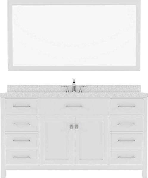 Virtu USA Caroline 60" Single Bath Vanity with Dazzle White Top and Square Sink with Mirror - Luxe Bathroom Vanities