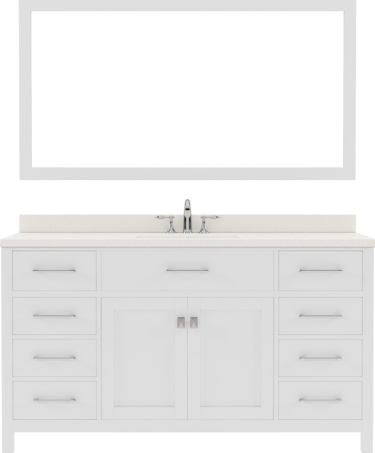 Virtu USA Caroline 60" Single Bath Vanity with White Quartz Top and Square Sink with Polished Chrome Faucet with Matching Mirror - Luxe Bathroom Vanities
