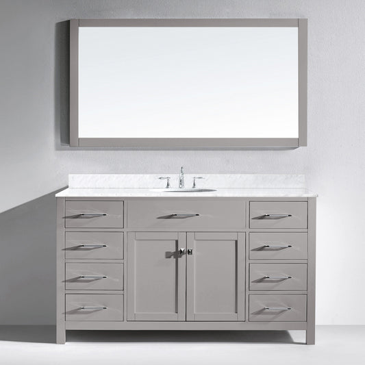 Virtu USA Caroline 60" Single Bath Vanity in Cashmere Grey with Marble Top and Round Sink with Brushed Nickel Faucet and Mirror - Luxe Bathroom Vanities Luxury Bathroom Fixtures Bathroom Furniture