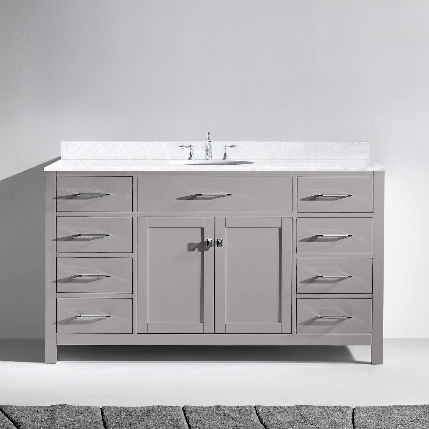 Virtu USA Caroline 60" Single Bath Vanity with Marble Top and Round Sink with Brushed Nickel Faucet - Luxe Bathroom Vanities Luxury Bathroom Fixtures Bathroom Furniture