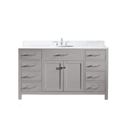 Virtu USA Caroline 60" Single Bath Vanity with Marble Top and Round Sink with Brushed Nickel Faucet - Luxe Bathroom Vanities Luxury Bathroom Fixtures Bathroom Furniture