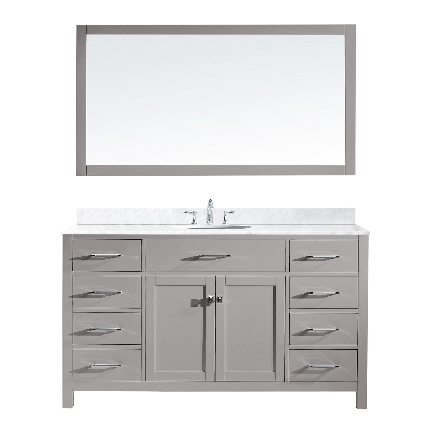 Virtu USA Caroline 60" Single Bath Vanity in Cashmere Grey with Marble Top and Round Sink with Brushed Nickel Faucet and Mirror - Luxe Bathroom Vanities Luxury Bathroom Fixtures Bathroom Furniture