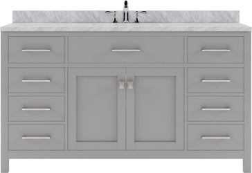 Virtu USA Caroline 60" Single Bath Vanity with White Marble Top and Round Sink with Brushed Nickel Faucet with Matching Mirror - Luxe Bathroom Vanities