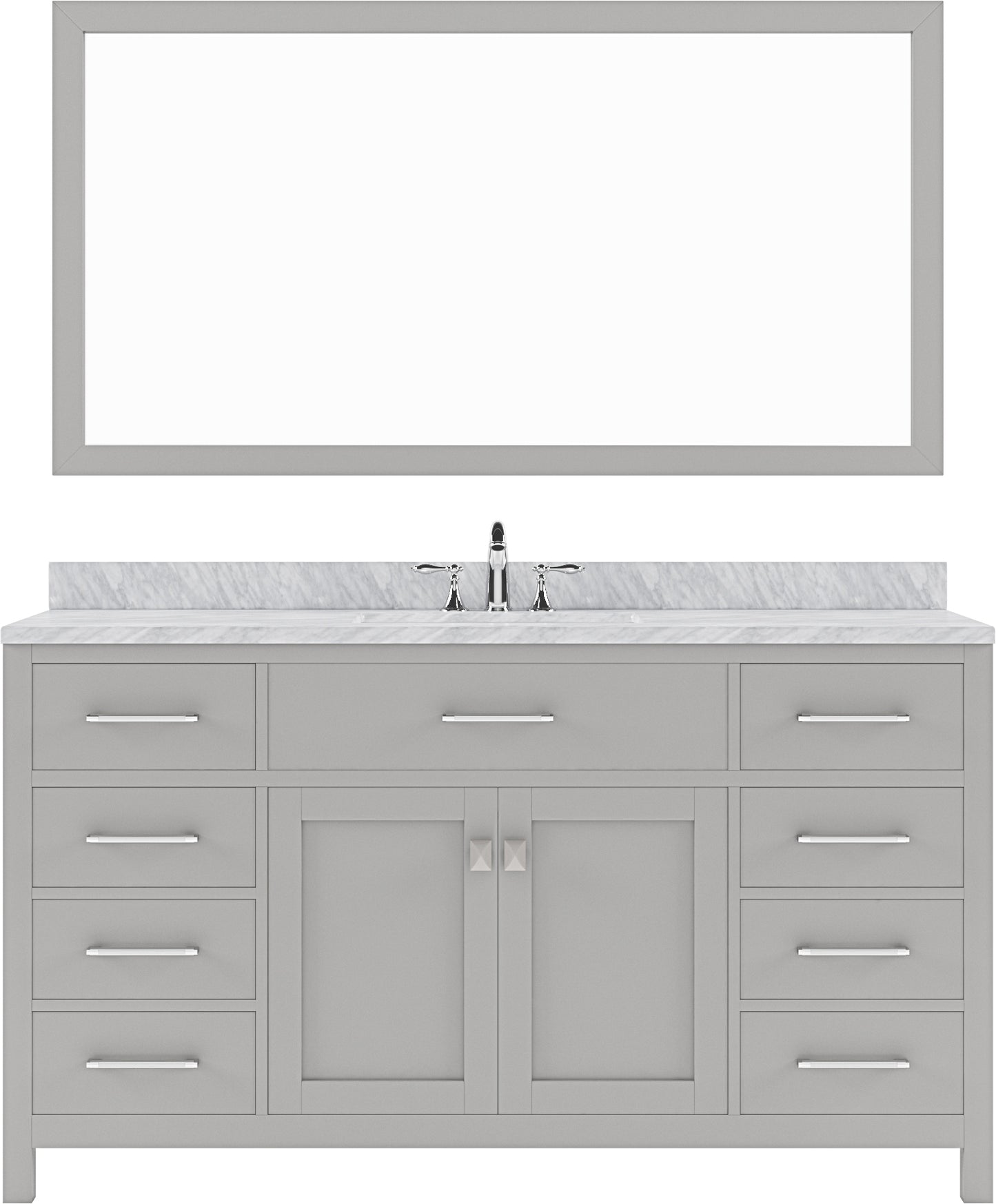 Virtu USA Caroline 60" Single Bath Vanity with Marble Top and Round Sink with Mirror - Luxe Bathroom Vanities