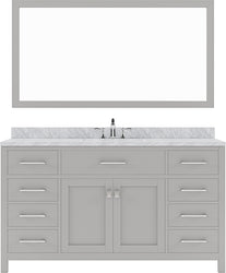 Virtu USA Caroline 60" Single Bath Vanity with Marble Top and Round Sink with Mirror - Luxe Bathroom Vanities