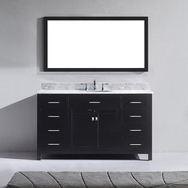 Virtu USA Caroline 60" Single Bath Vanity with Marble Top and Round Sink with Brushed Nickel Faucet - Luxe Bathroom Vanities Luxury Bathroom Fixtures Bathroom Furniture