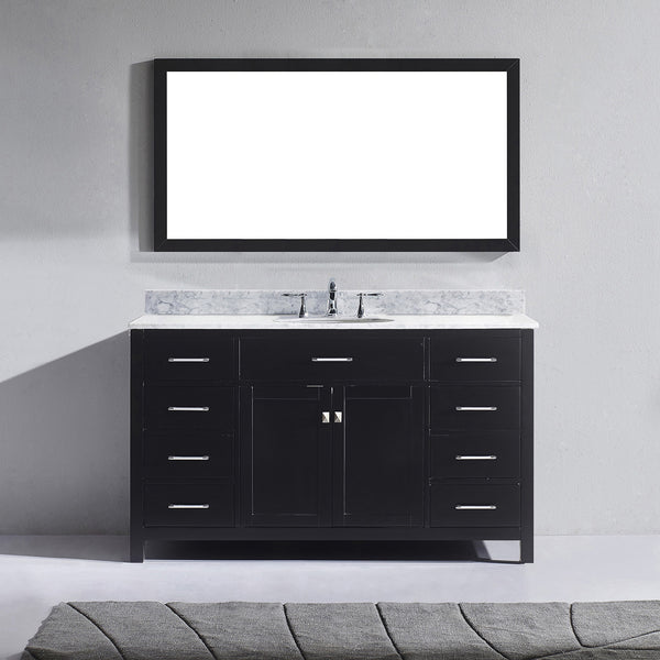 Virtu USA Caroline 60" Single Bath Vanity with White Marble Top and Round Sink with Polished Chrome Faucet with Matching Mirror - Luxe Bathroom Vanities