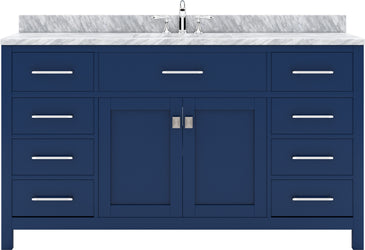 Virtu USA Caroline 60" Single Bath Vanity with White Marble Top and Round Sink with Matching Mirror - Luxe Bathroom Vanities