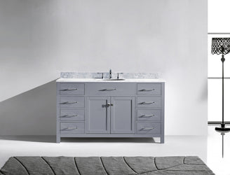 Virtu USA Caroline 60" Single Bath Vanity with White Marble Top and Round Sink - Luxe Bathroom Vanities