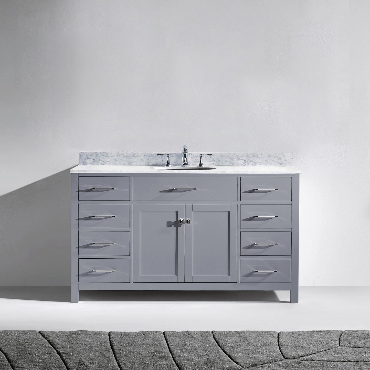 Virtu USA Caroline 60" Single Bath Vanity with Marble Top and Round Sink with Mirror - Luxe Bathroom Vanities