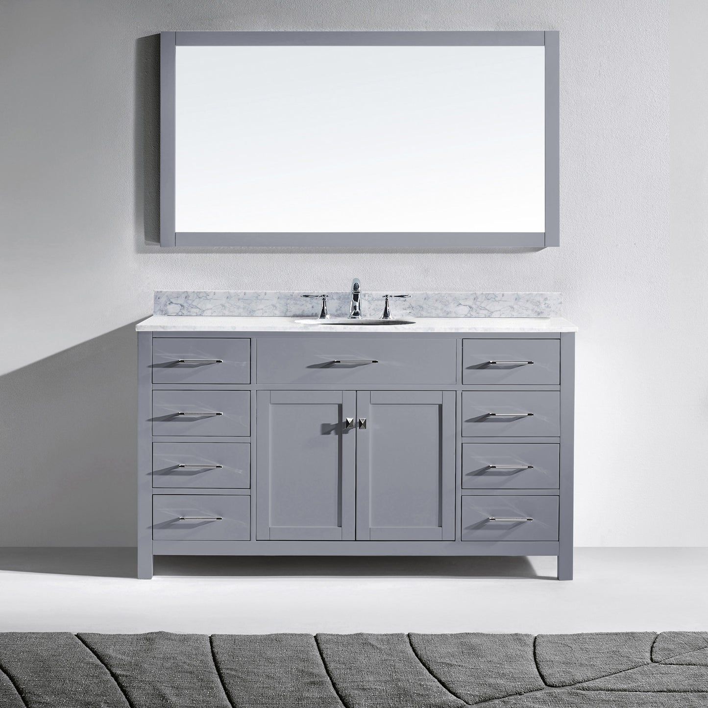 Virtu USA Caroline 60" Single Bath Vanity with Marble Top and Round Sink with Mirror - Luxe Bathroom Vanities