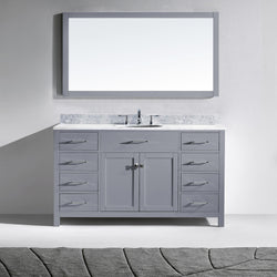 Virtu USA Caroline 60" Single Bath Vanity with White Marble Top and Round Sink with Brushed Nickel Faucet with Matching Mirror - Luxe Bathroom Vanities