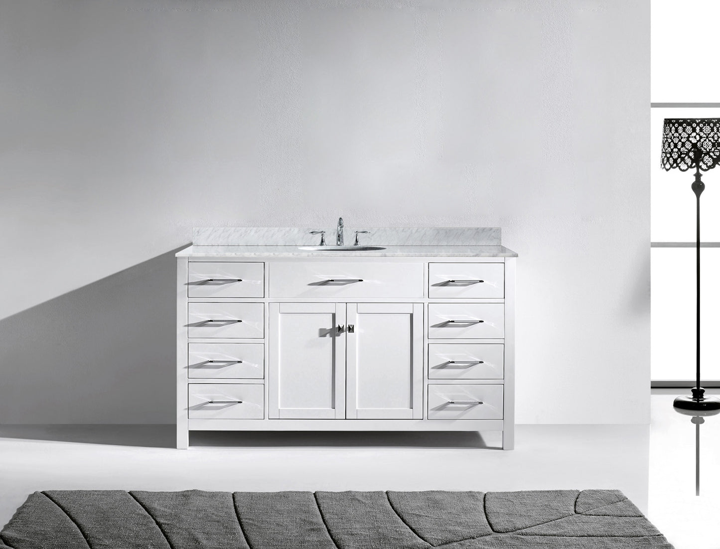 Virtu USA Caroline 60" Single Bath Vanity with White Marble Top and Round Sink - Luxe Bathroom Vanities