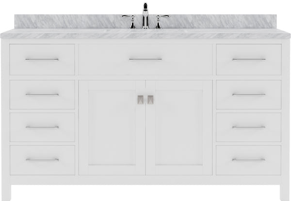 Virtu USA Caroline 60" Single Bath Vanity with White Marble Top and Round Sink with Brushed Nickel Faucet with Matching Mirror - Luxe Bathroom Vanities