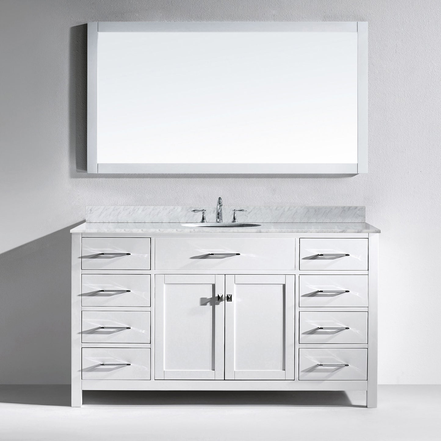 Virtu USA Caroline 60" Single Bath Vanity with Marble Top and Round Sink with Mirror - Luxe Bathroom Vanities