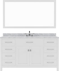 Virtu USA Caroline 60" Single Bath Vanity with Marble Top and Round Sink with Mirror - Luxe Bathroom Vanities