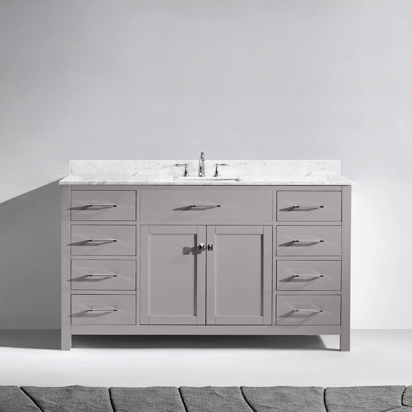 USA Caroline 60" Single Bath Vanity with White Marble Top and Square Sink - Luxe Bathroom Vanities