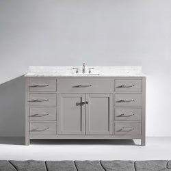 USA Caroline 60" Single Bath Vanity with White Marble Top and Square Sink - Luxe Bathroom Vanities