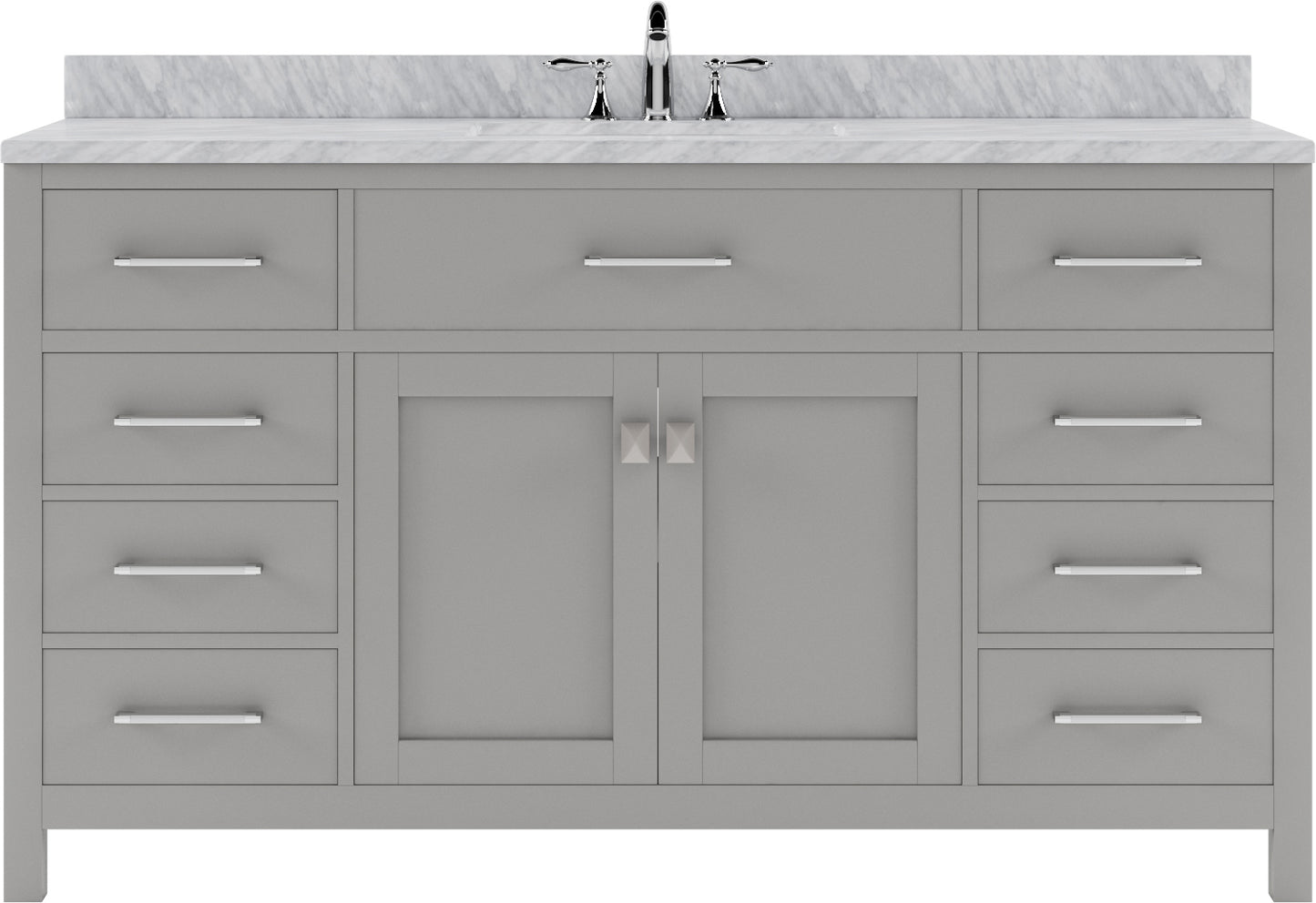 Virtu USA Caroline 60" Single Bath Vanity with White Marble Top and Square Sink with Polished Chrome Faucet with Matching Mirror - Luxe Bathroom Vanities