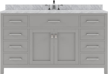 USA Caroline 60" Single Bath Vanity in Cashmere Gray with White Marble Top and Square Sink with Polished Chrome Faucet - Luxe Bathroom Vanities