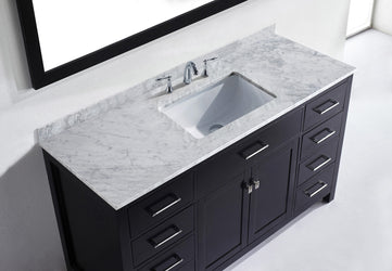 Virtu USA Caroline 60" Single Bath Vanity with Marble Top and Square Sink with Mirror - Luxe Bathroom Vanities Luxury Bathroom Fixtures Bathroom Furniture