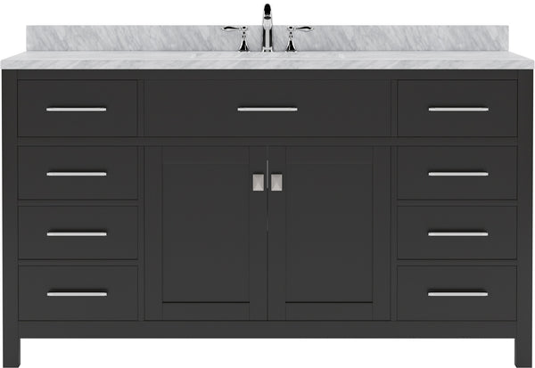 USA Caroline 60" Single Bath Vanity with White Marble Top and Square Sink - Luxe Bathroom Vanities